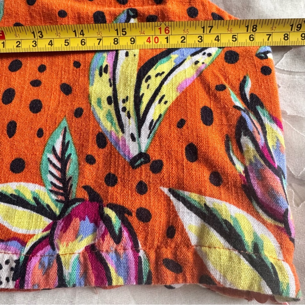 SOLD Tropical Orange Linen blend Floral Crop Top Large - Picture 10 of 12